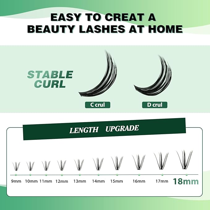 Lash Clusters 300pcs Individual Lashes 50D 0.07D Curl 17mm DIY Eyelash Extension KEYYOU Large Tray Volume Soft&Natural Eyelash Clusters(50D-0.07D,17)