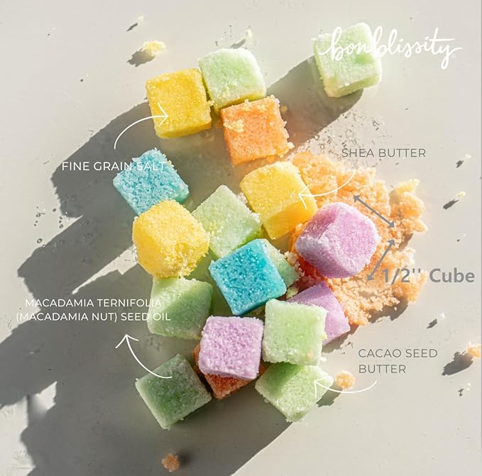 Bonblissity Sugar Cubes Candy Scrub, 30 pcs - Sugar Body Scrub Gift Set with Assorted Scents, Gentle Hand, Feet, and Body Exfoliator Turns into Lotions, Spa Small Gifts for Women and Men, Travel Size