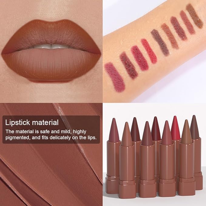 Matte Lip Crayon Lip Liner and Lipstick Combo Sets, Sienna Gradient Matte Lip Bar And Lip Liner Set, Contour Gradual Ombre Effect Lip Pencil For Old Women, Long Lasting Waterproof Smudge Proof