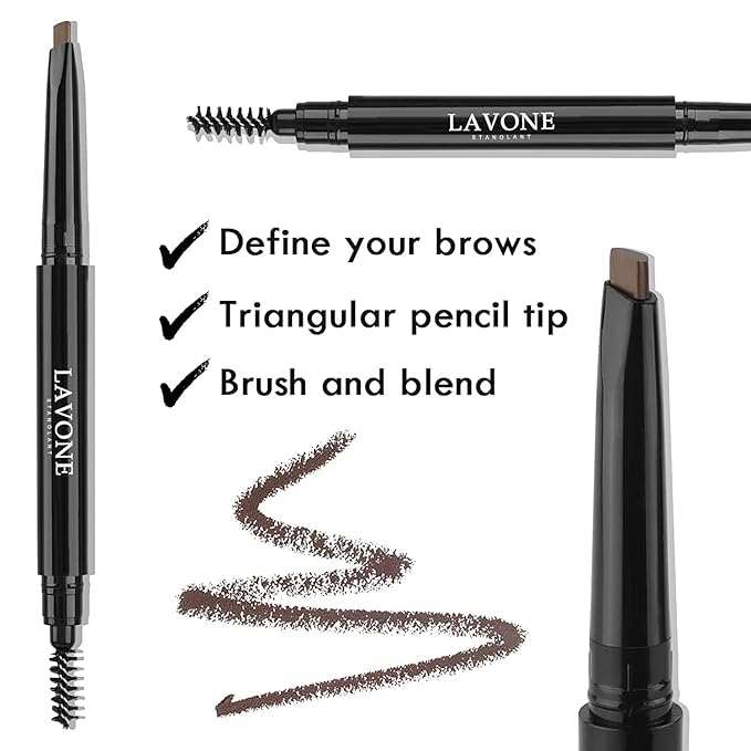 LAVONE Eyebrow Stamp Pencil Kit for Eyebrows, Makeup Brow Stamp Trio Kit with Waterproof Eyebrow Pencil, Eyeliner, Eyebrow Pomade, and Dual-ended Eyebrow Brush - Medium Brown