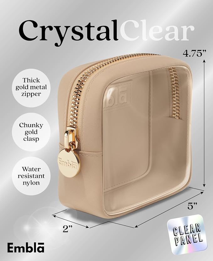 Embla Clear Cosmetic Bag Makeup Case, Clear Zipper Make Up Pouch and Toiletry Travel Tote, Cute Skincare Pouches for Women Girls, Preppy Purse Cosmetic Organizer, Mini Makeup Bags, Sand