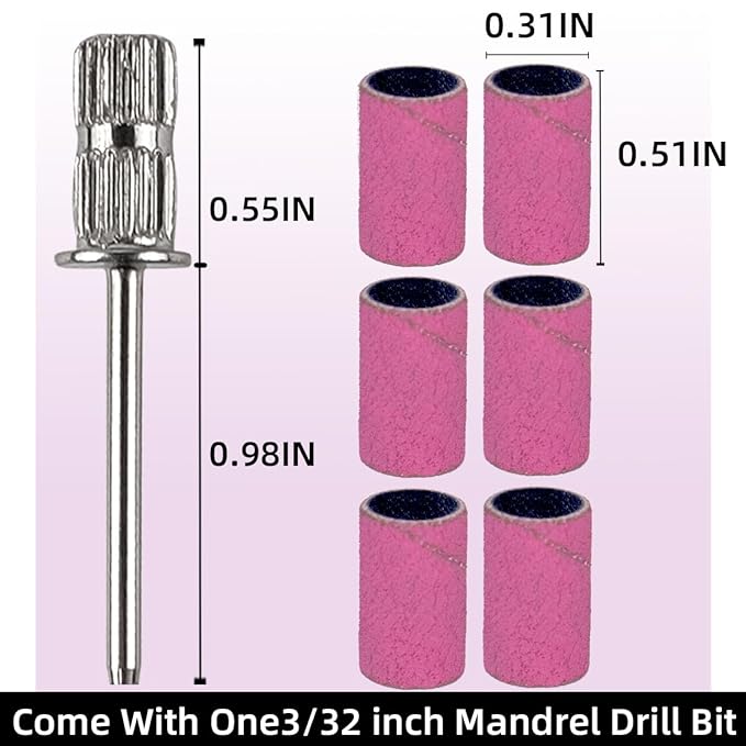 100Pcs(240 Grit Pink) Sanding Bands Nail Drill Bit with 0.31in Diameter,Nail Drill Bits Extreme Fine Grit Sanding Band,Sanding Belt Upgrade Mandrel Bits,Professional Nail Drill Bit for Acrylic Nails