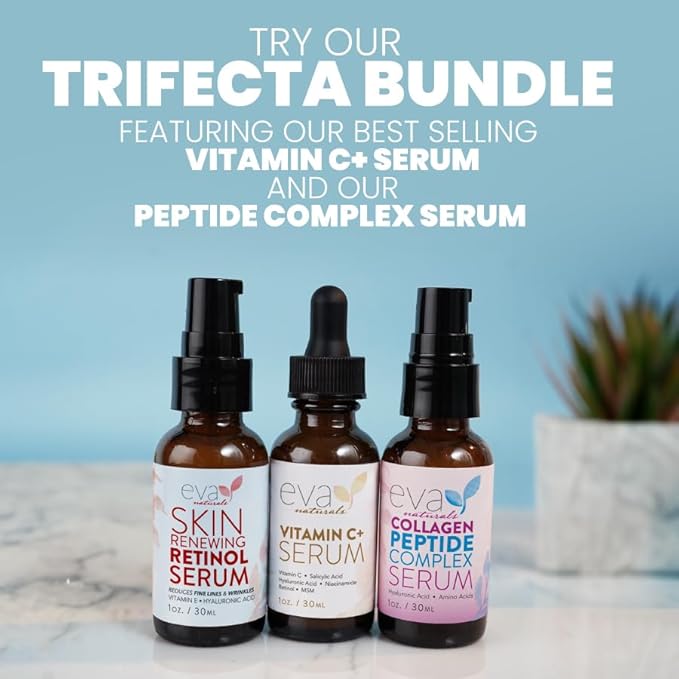 Eva Naturals Facelift in a Bottle - 3-in-1 Anti-Aging Set with Retinol Serum, Vitamin C Serum and Eye Gel - Formulated to Reduce Wrinkles, Fade Dark Spots and Treat Under-Eye Bags - Premium Quality