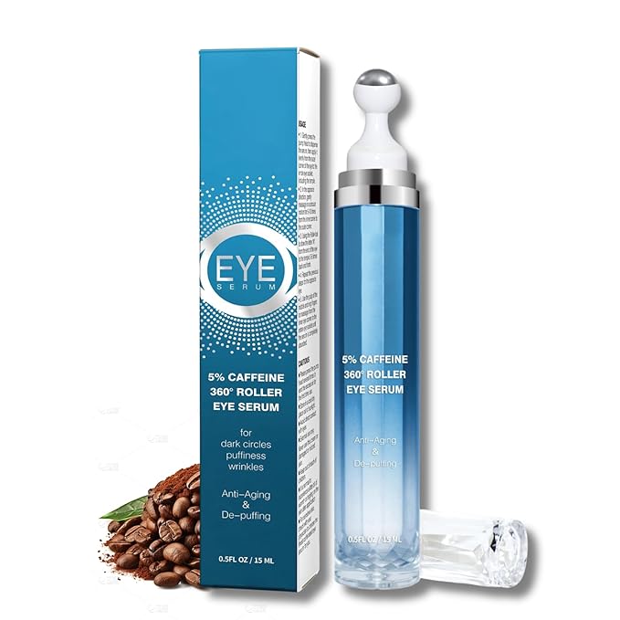 Caffeine Eye Cream for Dark Circles - Eye Serum for dark circles and puffiness - Caffeine Eye Serum - Dark Circles Under Eye Treatment - Eye Cream for Puffiness and Bags Under Eyes - 360° Massage Ball