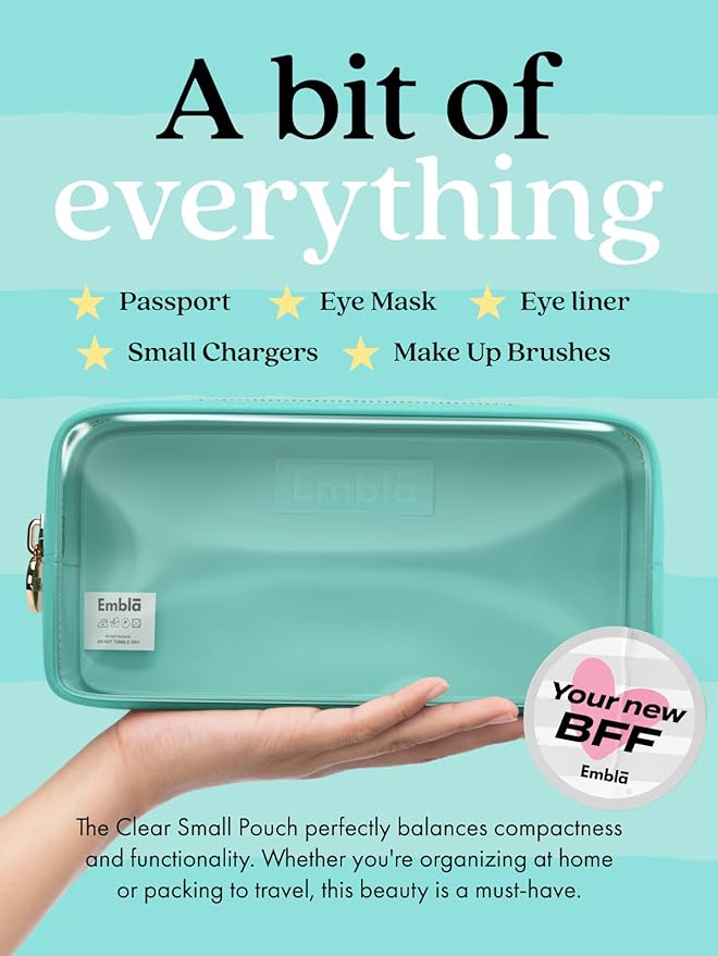 Embla Clear Cosmetic Bag Makeup Case, Clear Zipper Make Up Pouch and Toiletry Travel Tote, Cute Skincare Pouches for Women Girls, Preppy Purse Cosmetic Organizer, Small Makeup Bags, Cotton Candy