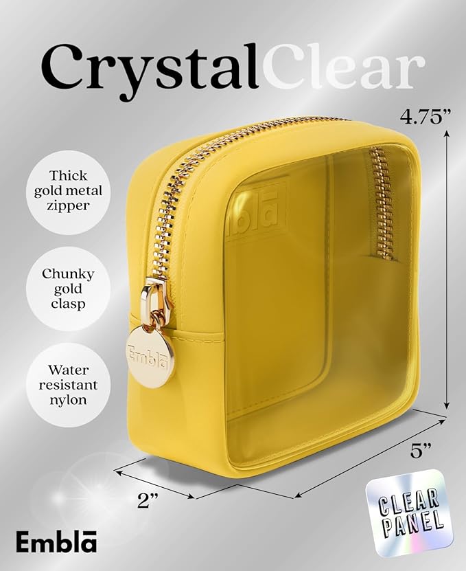 Embla Clear Cosmetic Bag Makeup Case, Clear Zipper Make Up Pouch and Toiletry Travel Tote, Cute Skincare Pouches for Women Girls, Preppy Purse Cosmetic Organizer, Mini Makeup Bags, Lemon