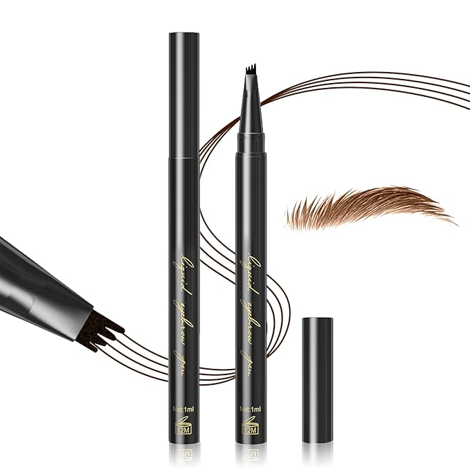 Eyebrow Pencil Eyebrow Microblading Pen - Eye Makeup Brow Pen Liquid Pencil with 4 Micro-Fork Tip, Waterproof & Long-Lasting & Smudge-Proof Brow Pencil, Voluminous Hair Stays on All Day (Dark brown)