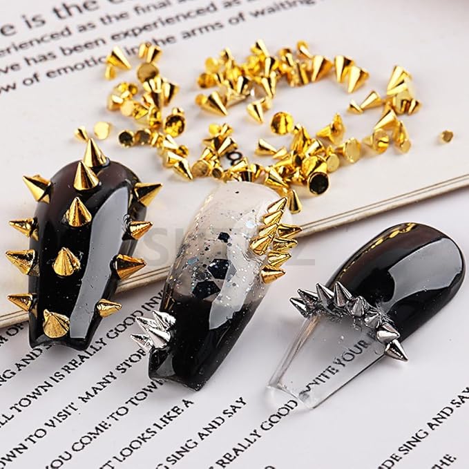 100Pcs Unique Cone Nail Art Studs, 3D Chrome Conic Nail Charms, Punk Vintage Mixed Shapes Nail Accessories, Mixed Color Gothic Retro Nail Rhinestones for DIY Nail Art Designs Supplies (Mixed Cone)
