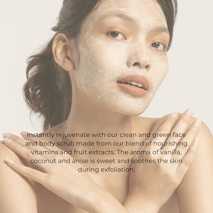 Exfoliating Scrub with Coconut, Vitamin E & JoJoba - Brightening Face & Body Scrub for Smooth, Moisturized Skin