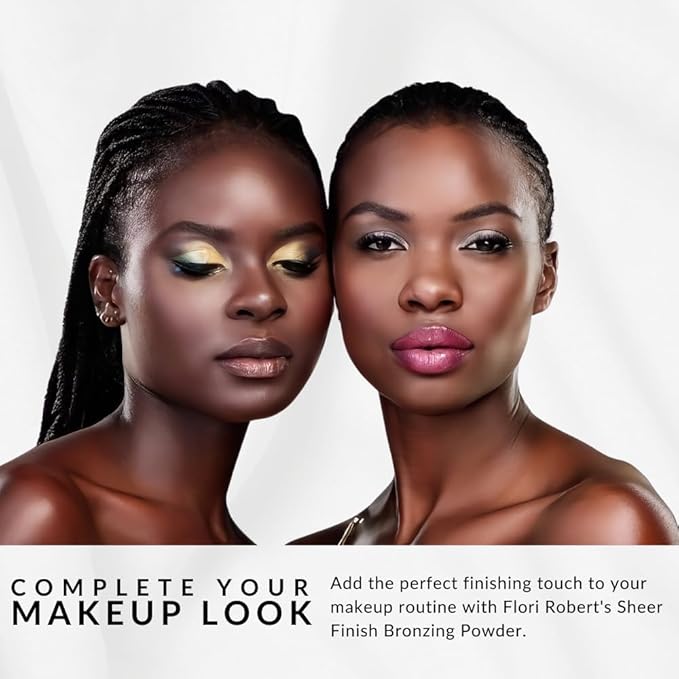 Bronzer by Flori Roberts, Sheer Finish Bronzing Powder Makeup for Women of Color or Deeper Skin Tones, Contours and Highlights for Sun Kissed Glow