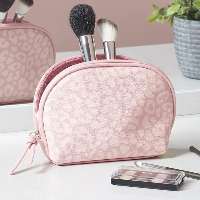 Home Basics Leopard Zippered Cosmetic Accessory Pouch, Pink