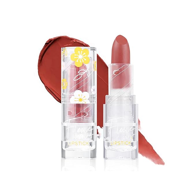 Flower Matte Lipstick, Moisturize Long Lasting Lock in Color Velvet Waterproof Non-Stick Cup Premium Matte Lipstick for Women Girls(#09)