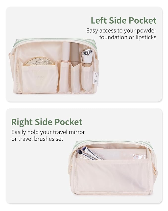 Narwey Small Striped Makeup Bag for Purse Mini Cosmetic Bag Travel Makeup Pouch Zipper Pouch Cute Make up Bags with Compartments for Women Girls (Mint Green Stripe, Small)