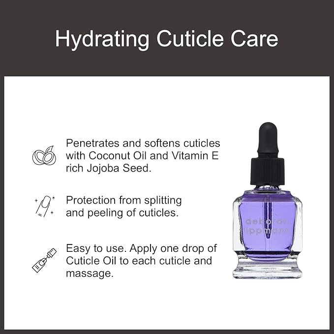 Deborah Lippmann Cuticle Oil, Hydrating Nail Care Treatment, Repair Dry Cuticles with Vitamin E and Coconut Oil, 0.50 Fl Oz