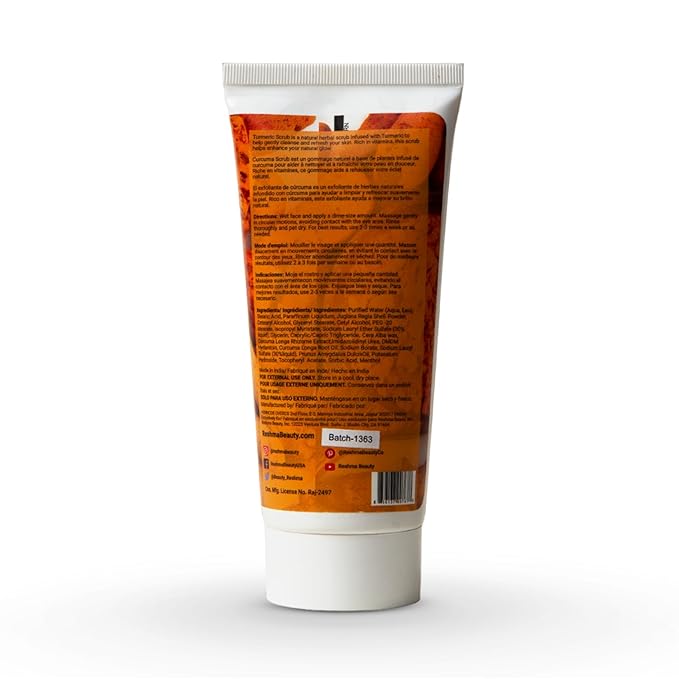 Reshma Beauty Turmeric Scrub, Dual Action Cleanser Face & Body Scrub, Gentle for All Skin Types and Dull Skin, Hydrating and Exfoliating, Enhances Natural Glow, Cruelty-Free, 5.07 oz, Pack of 1