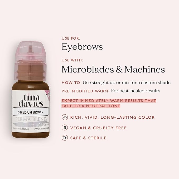 Tina Davies Professional X Perma Blend Brow Pigment - Permanent Eyebrow Makeup - Colours Heal True to Tone - High Retention - Medium Brown, 1/2oz