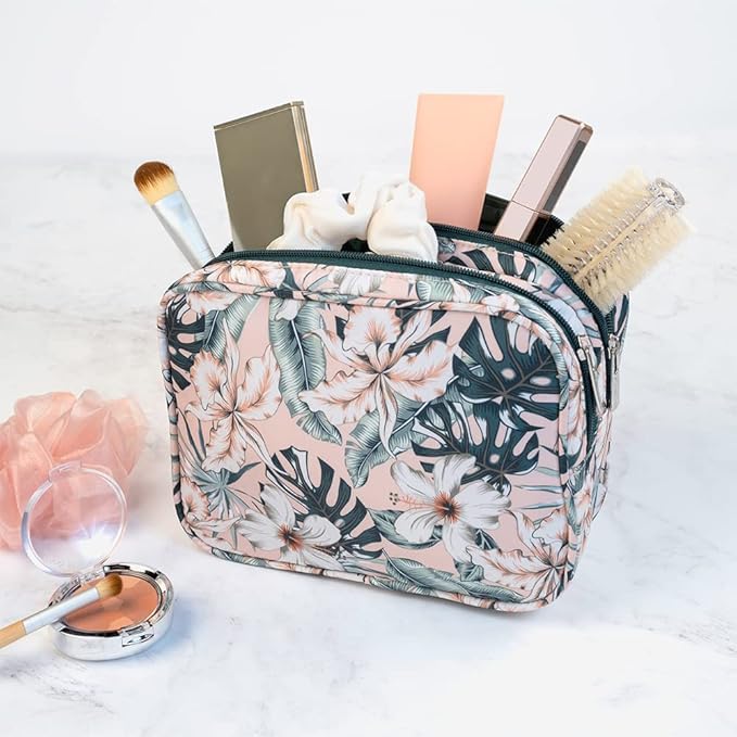 Conair Makeup Bag - Travel Toiletry Bag - Cosmetic Bag - Toiletry Bag for Women - Double Zip Organizer - Tropical Print