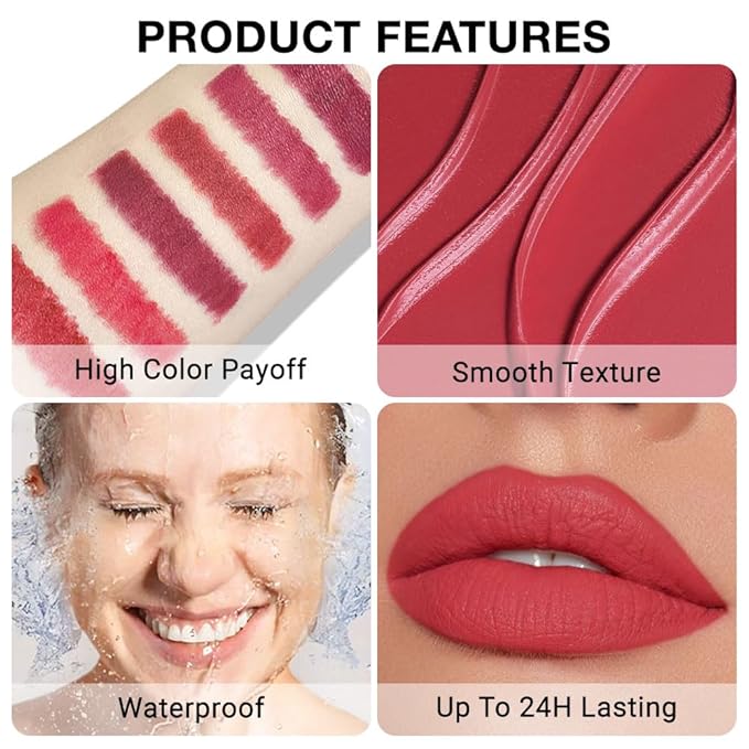 Retractable Lipliner Pencil Waterproof Makeup for Lip Liner and Eye Liner, Smooth and Creamy, Long Lasting Matte Finish, Vegan Beauty, Matte Velvet Pigmented Lip Liner (12#Bean Paste, 1)