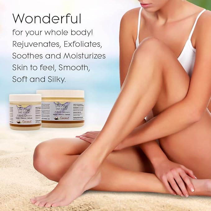 The Keys Salt Scrub - Coconut Sea Salt Scrub - Exfoliating Body Scrub Skin Care with Wooden Spoon for Men & Women - Natural Moisturizing Exfoliator for Face, Hands, Foot, Bath, & Bikini Area (12 oz.)
