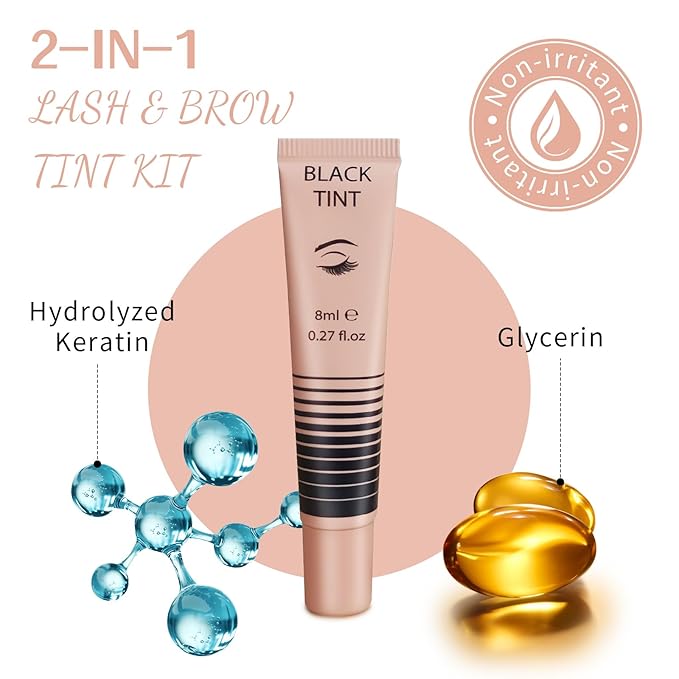 Libeauty Lash Color Kit with Reusable Dolphins Eye Patches Instant Eyelash & Eyebrow Black Coloring Kit for Hair Lasts Up 4 Weeks Brow Colour Set Suitable For DIY At Home Or Salon
