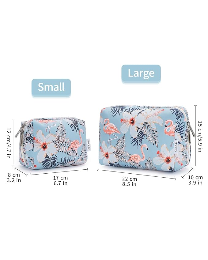 Narwey Cute Makeup Bag Travel Cosmetic Bag Organizer Toiletry Bag Make Up Bags with Compartments for Women Girls (Large, Aqua Flamingo)