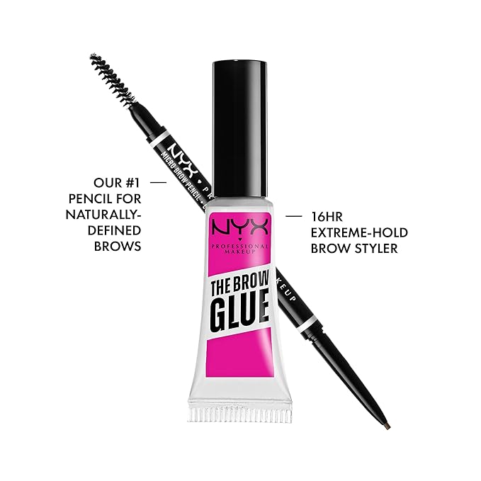 NYX PROFESSIONAL MAKEUP Micro Brow Pencil (Ash Brown) + Brow Glue (Clear), 2-Pack Bundle