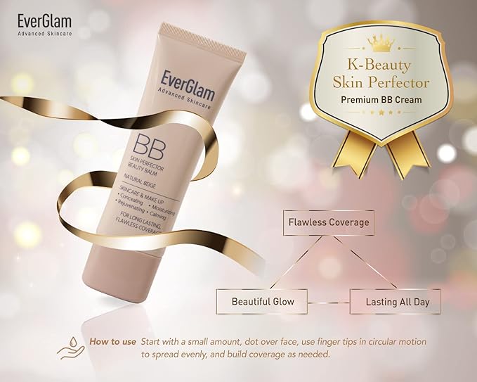 K-Beauty Skin Perfector Korean BB Cream, Light Medium - Flawless, Natural Glow in Seconds | Multi-Function Tinted Moisturizer: Stays On All Day, Dewy, Water-Resistant, Oil-Controlling
