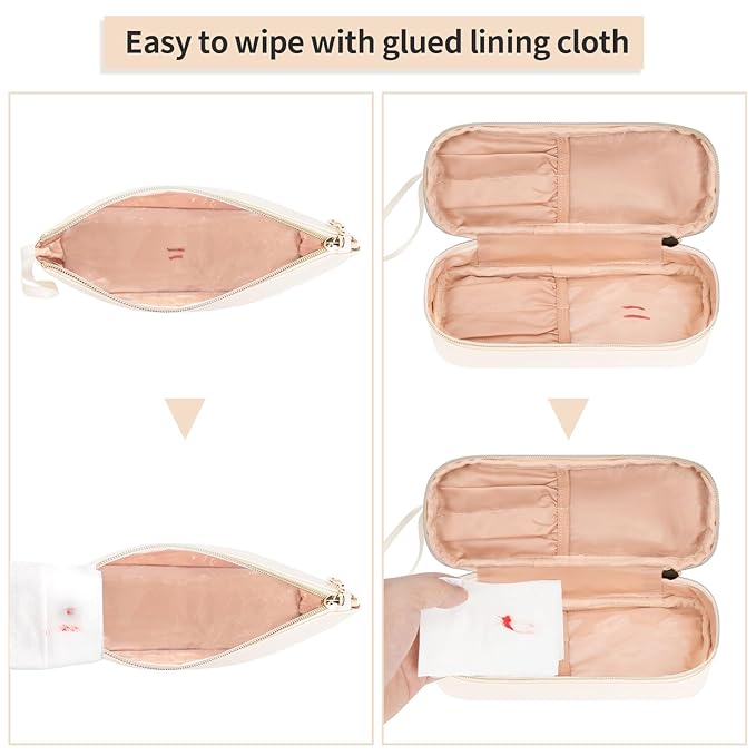 Ethereal Small Travel Makeup Bag, Cream Makeup Organizer Bag Ttravel Essentials for Women Makeup Bag for Purse Portable Makeup Pouch Cosmetic Bag
