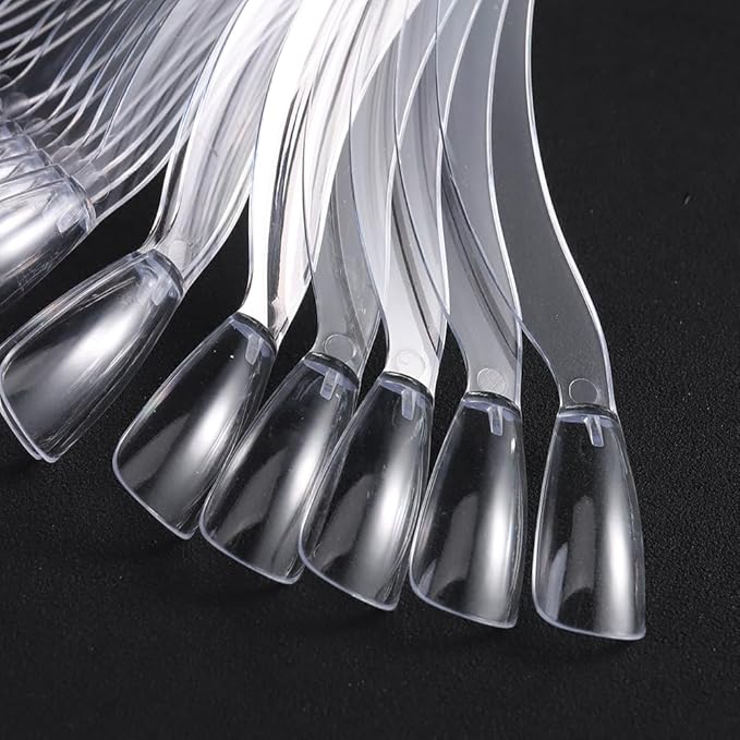 150 Pcs Nail Swatch Sticks with Ring, Clear Coffin Nail Tips for Nail Art Polish Practice Color Display, Acrylic False Nail Sample Sticks Nail tech Supplies for Home or Salon Use