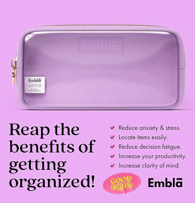 Embla Clear Cosmetic Bag Makeup Case, Clear Zipper Make Up Pouch and Toiletry Travel Tote, Cute Skincare Pouches for Women Girls, Preppy Purse Cosmetic Organizer, Small Makeup Bags, Grape