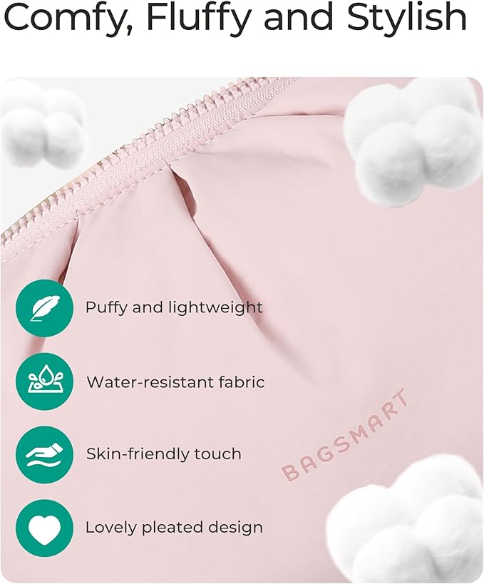 BAGSMART Makeup Bag Travel Toiletry Bag, Cute Make Up Bag, Large Capacity Cosmetic Bags for Women, Wide-open Makeup Pouch Travel Essentials Toiletries Accessories Brushes (Pink)