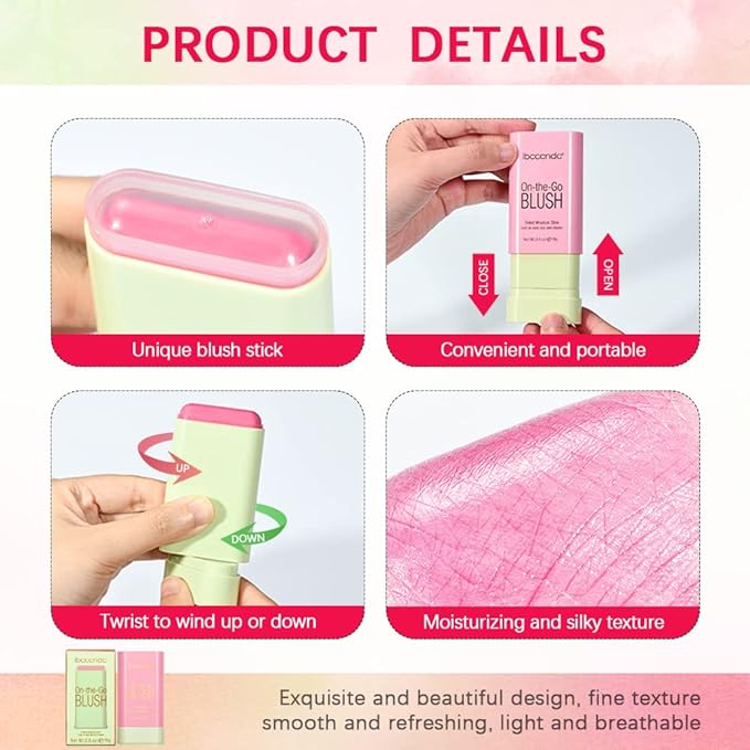 Soft Creamy Blush Stick, Multi-use Makeup Blush Stick for Cheeks and Lips Tint, Waterproof Solid Moisturizer Stick, Natural Smooth Blendable Matte Finish Face Blush Makeup,01 Shy Pink