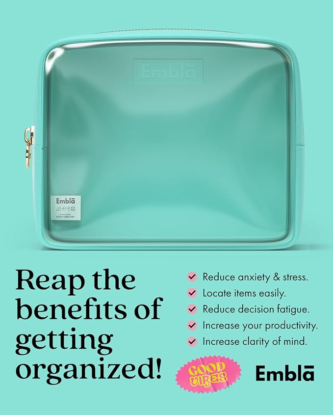 Embla Clear Cosmetic Bag Makeup Case, Clear Zipper Make Up Pouch and Toiletry Travel Tote, Cute Skincare Pouches for Women Girls, Preppy Purse Cosmetic Organizer, Large Makeup Bags, Cotton Candy