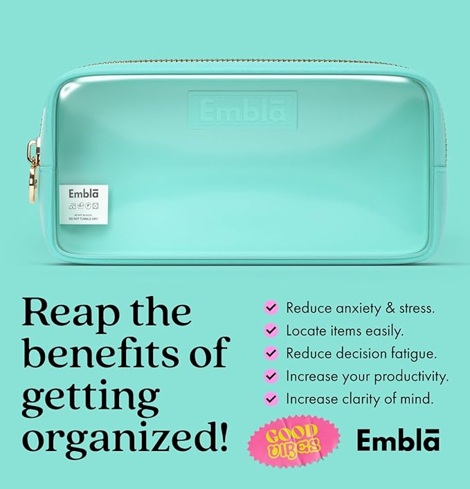 Embla Clear Cosmetic Bag Makeup Case, Clear Zipper Make Up Pouch and Toiletry Travel Tote, Cute Skincare Pouches for Women Girls, Preppy Purse Cosmetic Organizer, Small Makeup Bags, Cotton Candy