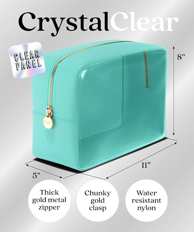Embla Clear Cosmetic Bag Makeup Case, Clear Zipper Make Up Pouch and Toiletry Travel Tote, Cute Skincare Pouches for Women Girls, Preppy Purse Cosmetic Organizer, Large Makeup Bags, Cotton Candy