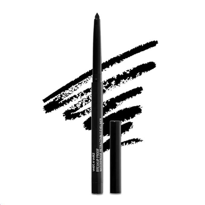 wet n wild Ultimate Eyebrow Retractable Definer Pencil Medium Brown & Mega Last Breakup Proof Eyeliner Waterproof 16-Hour Wear Black