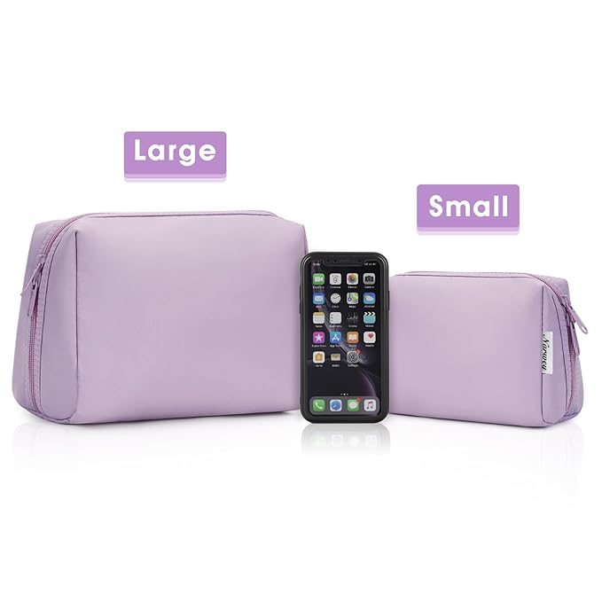 Narwey Cute Makeup Bag Travel Cosmetic Bag Organizer Toiletry Bag Make Up Bags with Compartments for Women Girls (Large, Purple)