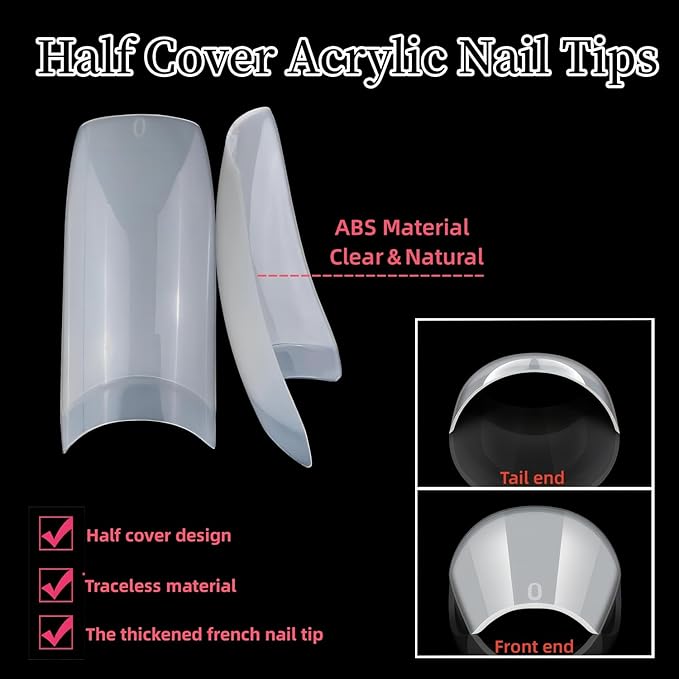 1000pcs Clear and Natural Square Nail Tips,10 Size French Nail Tips For Acrylic Nails Half Cover False Nails Extension Artificial Fingernails
