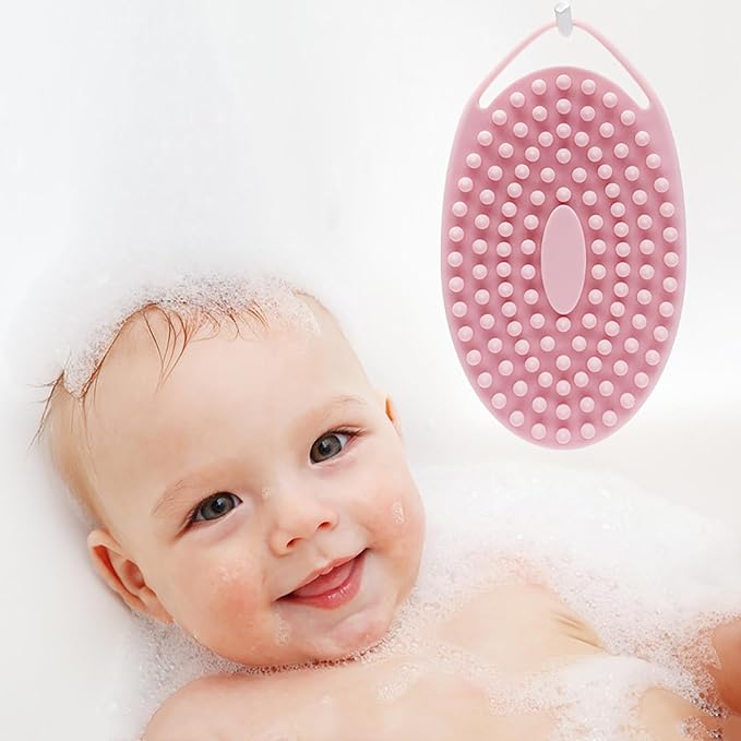 1 Pcs Silicone Bath Brush, Dual-Sided Massage Shower Brush, Suitable for Scrubbing, Suit for Kids & Adults, Household Soft Silicone Bathing Tool, Gentle & Non-Irritating (Green)