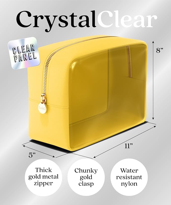 Embla Clear Cosmetic Bag Makeup Case, Clear Zipper Make Up Pouch and Toiletry Travel Tote, Cute Skincare Pouches for Women Girls, Preppy Purse Cosmetic Organizer, Large Makeup Bags, Lemon