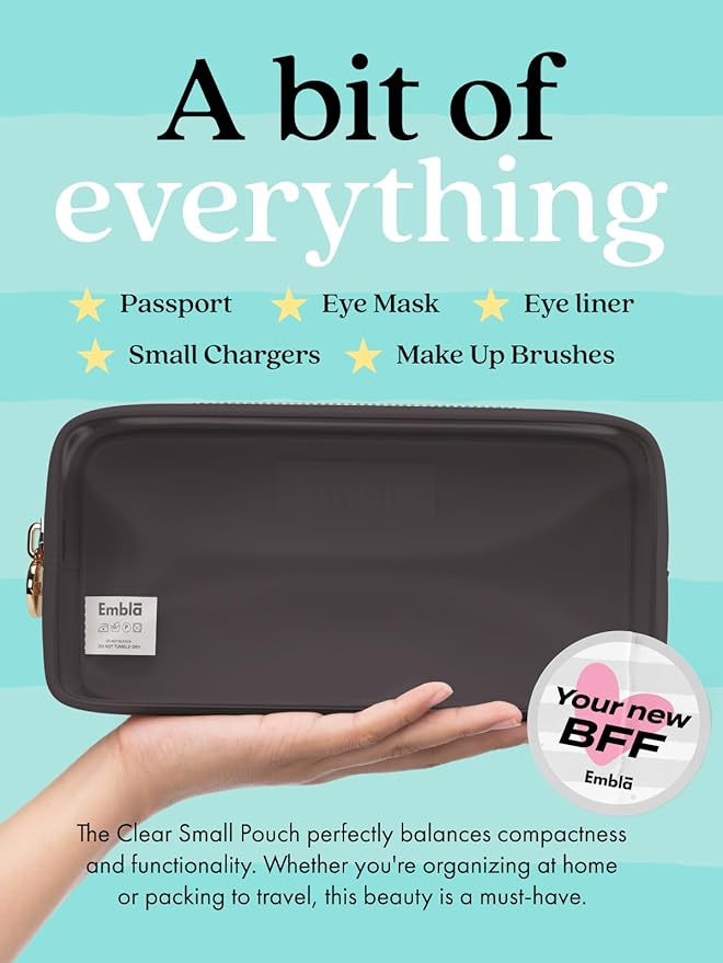 Embla Clear Cosmetic Bag Makeup Case, Clear Zipper Make Up Pouch and Toiletry Travel Tote, Cute Skincare Pouches for Women Girls, Preppy Purse Cosmetic Organizer, Small Makeup Bags, Grey
