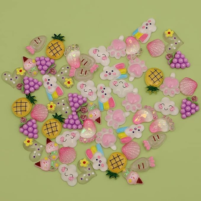 1 Pack of 250pcs Cute & Sweet 3D Nail Charms for Acrylic Nails, Perfect for Nail Art Decorations & DIY Accessories Crafts,Flower Bee Pineapple Bear Charms for Nail (#1-multi-color)
