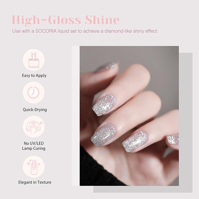 Dip Powder Nail Kit Starter, All Seasons Light Bean Paste Red Silver Glitter Dipping Powder Liquid Set with Base Top Coat and Activator for Nail Art Manicure Salon DIY 9 Pcs