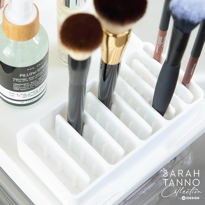 iDesign The Sarah Tanno Collection Silicone Cosmetic and Makeup Brush Holder with Multi-Sized Slots, White