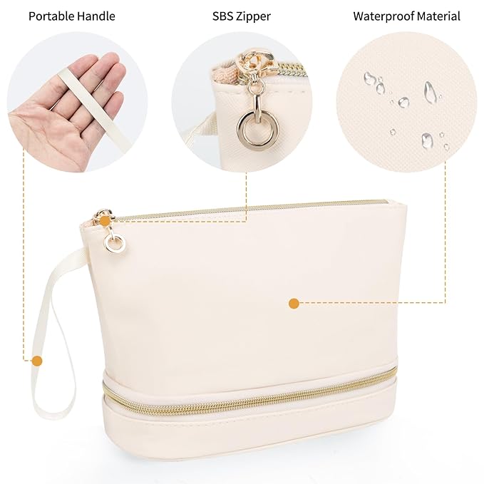 Ethereal Small Travel Makeup Bag, Cream Makeup Organizer Bag Ttravel Essentials for Women Makeup Bag for Purse Portable Makeup Pouch Cosmetic Bag
