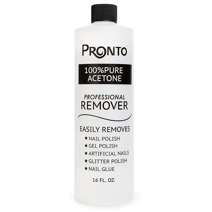 Pronto 100% Acetone Nail Polish Remover - Gel Polish Remover for Nails | Acetone Nail Polish Remover & Remover For Nails, Glue, Gel, Acrylic & Dip | 100 Percent Pure Acetone, 16 Fl oz (Pack of 1)