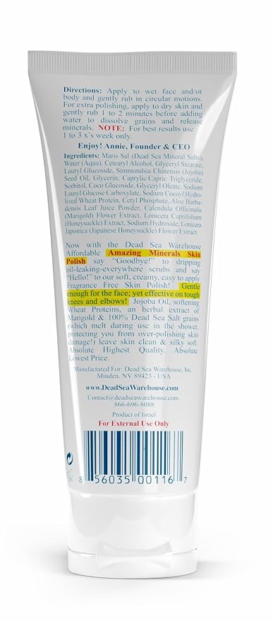 Dead Sea Warehouse - Skin Polish Dead Sea Salt Scrub - For Face, Rough Elbows, And Knees - Silky Smooth Skin, Fragrance-free - Vegan - 8.8 oz