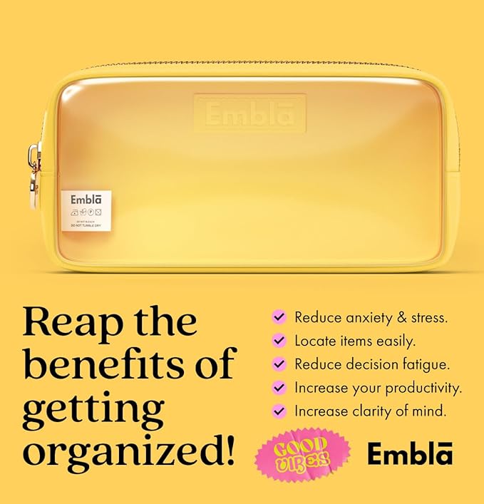 Embla Clear Cosmetic Bag Makeup Case, Clear Zipper Make Up Pouch and Toiletry Travel Tote, Cute Skincare Pouches for Women Girls, Preppy Purse Cosmetic Organizer, Small Makeup Bags, Lemon