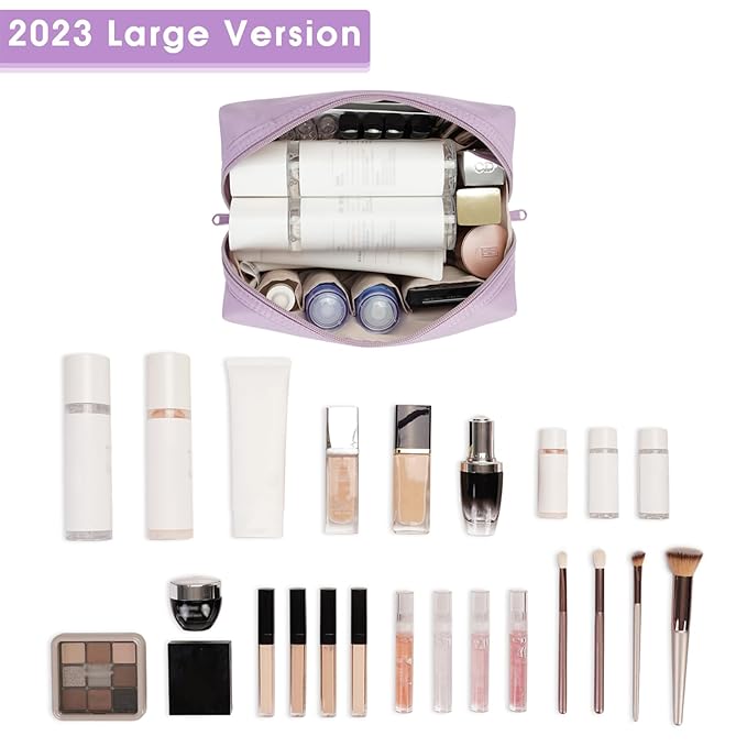 Narwey Cute Makeup Bag Travel Cosmetic Bag Organizer Toiletry Bag Make Up Bags with Compartments for Women Girls (Large, Purple)
