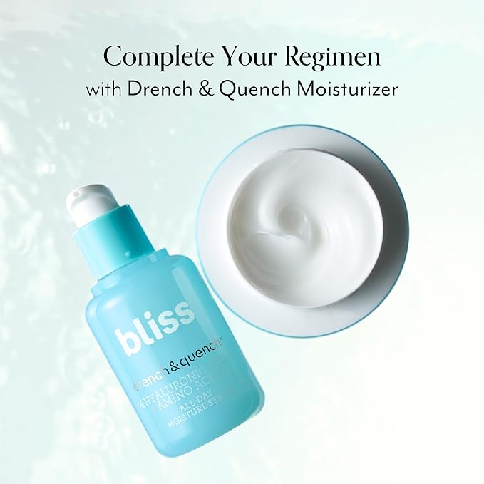 Bliss Drench & Quench Hyaluronic Acid Serum with Amino Acids | Multi-Layer Moisture & Plumping | Lightweight Water-Based Formula | For All Skin Types | Clean, Vegan, Cruelty-Free | 1 Fl Oz